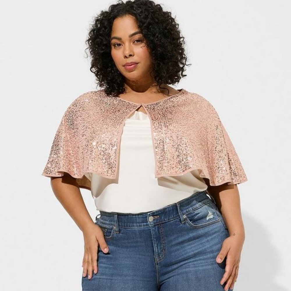 NEW Torrid Sequined Bolero Shrug Champagne Rose Gold Women's Plus Size One Size - Picture 3 of 10